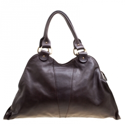 Pre Owned Fendi Dark Brown Leather Diavolo Trapezio Tote