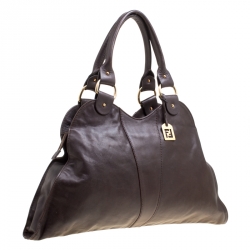 Pre Owned Fendi Dark Brown Leather Diavolo Trapezio Tote