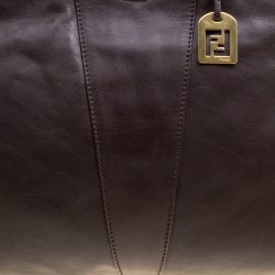 Pre Owned Fendi Dark Brown Leather Diavolo Trapezio Tote
