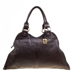 Pre Owned Fendi Dark Brown Leather Diavolo Trapezio Tote