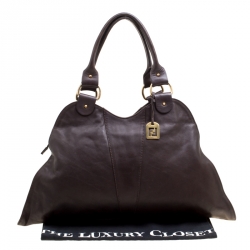 Pre Owned Fendi Dark Brown Leather Diavolo Trapezio Tote