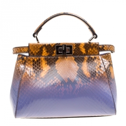 Pre Owned Fendi Brown/Purple Ombre Python Mini Peekaboo Top Handle Bag