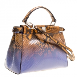 Pre Owned Fendi Brown/Purple Ombre Python Mini Peekaboo Top Handle Bag