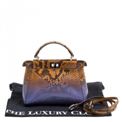 Pre Owned Fendi Brown/Purple Ombre Python Mini Peekaboo Top Handle Bag