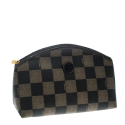 Fendi Brown/Black Check Print Coated Canvas Pouch