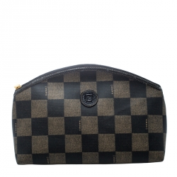 Fendi Brown/Black Check Print Coated Canvas Pouch