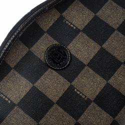 Fendi Brown/Black Check Print Coated Canvas Pouch