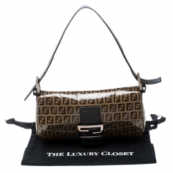 Pre Owned Fendi Brown Zucchino Coated Canvas Mama Baguette Shoulder Bag