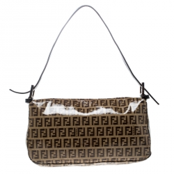 Pre Owned Fendi Brown Zucchino Coated Canvas Mama Baguette Shoulder Bag