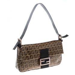 Pre Owned Fendi Brown Zucchino Coated Canvas Mama Baguette Shoulder Bag