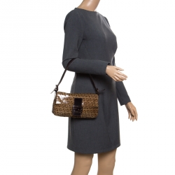 Pre Owned Fendi Brown Zucchino Coated Canvas Mama Baguette Shoulder Bag