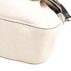 Pre Owned Fendi Beige/Black Canvas and Patent Leather B Shoulder Bag