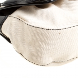 Pre Owned Fendi Beige/Black Canvas and Patent Leather B Shoulder Bag