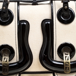 Pre Owned Fendi Beige/Black Canvas and Patent Leather B Shoulder Bag