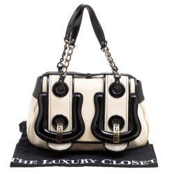 Pre Owned Fendi Beige/Black Canvas and Patent Leather B Shoulder Bag