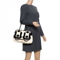 Pre Owned Fendi Beige/Black Canvas and Patent Leather B Shoulder Bag