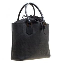 Pre Owned Fendi Black Zucchino Coated Canvas Spalmati Drawstring Tote