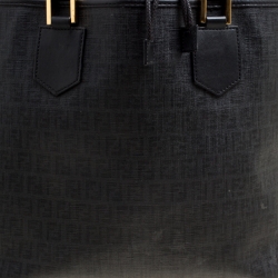 Pre Owned Fendi Black Zucchino Coated Canvas Spalmati Drawstring Tote