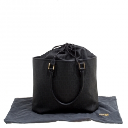 Pre Owned Fendi Black Zucchino Coated Canvas Spalmati Drawstring Tote