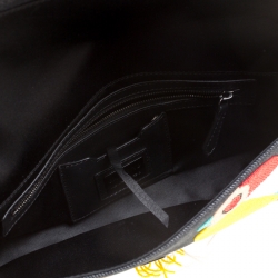 Fendi Black Denim Multicolor Beaded Fringe Qutweet Bird Baguette Bag 