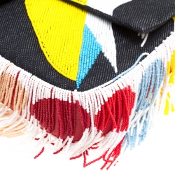 Fendi Black Denim Multicolor Beaded Fringe Qutweet Bird Baguette Bag 