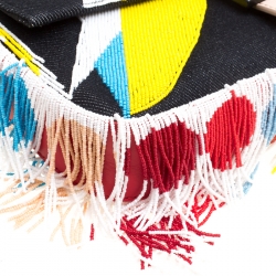 Fendi Black Denim Multicolor Beaded Fringe Qutweet Bird Baguette Bag 