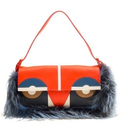 Fendi Multicolor Leather and Fur Monster Baguette Bag