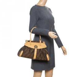 Pre Owned Fendi Tobacco Zucca Canvas and Leather Medium Magic Bag