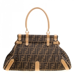 Pre Owned Fendi Tobacco Zucca Canvas and Leather Medium Magic Bag