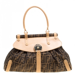 Pre Owned Fendi Tobacco Zucca Canvas and Leather Medium Magic Bag