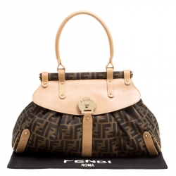 Pre Owned Fendi Tobacco Zucca Canvas and Leather Medium Magic Bag