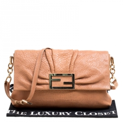 Pre Owned Fendi Brown Leather New Forever Flap Shoulder Bag