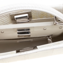 Pre Owned Fendi White Python Mini Peekaboo Top Handle Bag