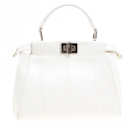 Pre Owned Fendi White Python Mini Peekaboo Top Handle Bag
