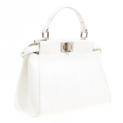 Pre Owned Fendi White Python Mini Peekaboo Top Handle Bag