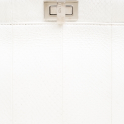 Pre Owned Fendi White Python Mini Peekaboo Top Handle Bag