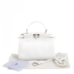 Pre Owned Fendi White Python Mini Peekaboo Top Handle Bag