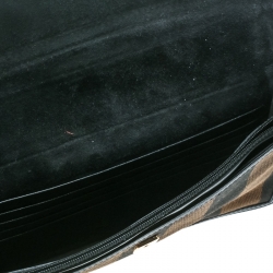 Pre Owned Fendi Brown Leather and Pequin Canvas Envelope Clutch
