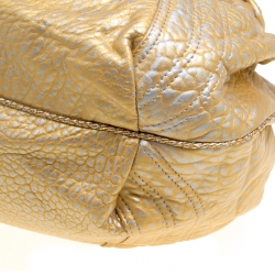 Pre Owned Fendi Gold Holographic Textured Leather Spy Bag