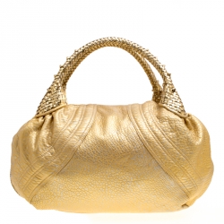 Pre Owned Fendi Gold Holographic Textured Leather Spy Bag