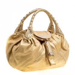 Pre Owned Fendi Gold Holographic Textured Leather Spy Bag
