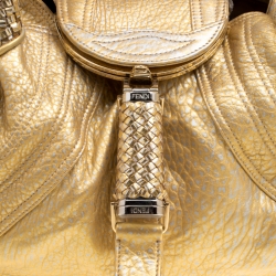 Pre Owned Fendi Gold Holographic Textured Leather Spy Bag
