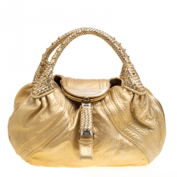 Pre Owned Fendi Gold Holographic Textured Leather Spy Bag