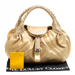 Pre Owned Fendi Gold Holographic Textured Leather Spy Bag