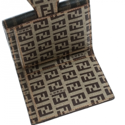 Pre Owned Fendi Beige/Brown Zucca Coated Canvas Compact Wallet