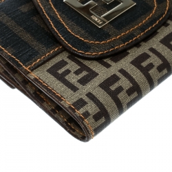 Pre Owned Fendi Beige/Brown Zucca Coated Canvas Compact Wallet