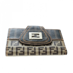 Pre Owned Fendi Beige/Brown Zucca Coated Canvas Compact Wallet