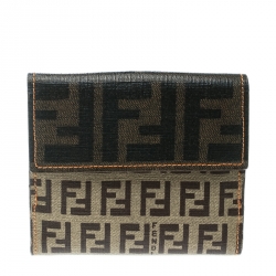Pre Owned Fendi Beige/Brown Zucca Coated Canvas Compact Wallet