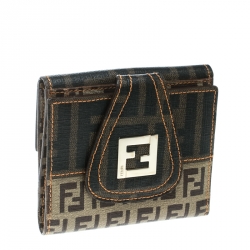 Pre Owned Fendi Beige/Brown Zucca Coated Canvas Compact Wallet