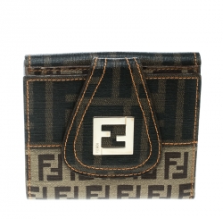 Pre Owned Fendi Beige/Brown Zucca Coated Canvas Compact Wallet